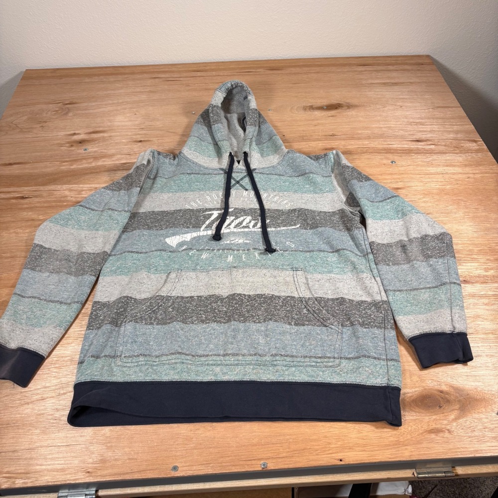 Burnside Taos New Mexico Striped Hoodie Mens Medium Blue Grey Marled Pullover